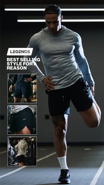 This image ad showcases Legends brand athletic shorts and targets athletic men who are looking for quality athletic wear