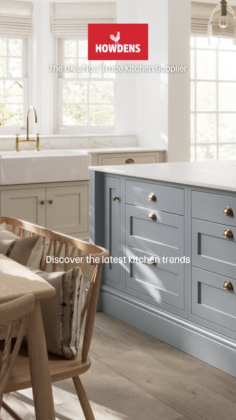 This image ad showcases a stylish kitchen design by Howdens, emphasizing their position as the UK's No.1 Trade Kitch
