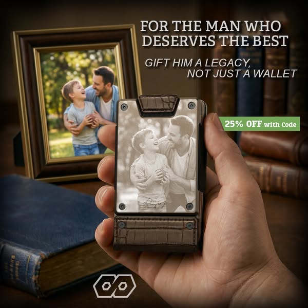 This image ad is for a personalized wallet that would make the perfect gift. It features a close-up image of a personali