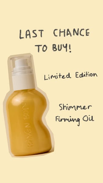 This is an image ad for BAREN Body Shimmer Firming Oil, a limited edition product. The ad uses a hand-drawn aesthetic fo