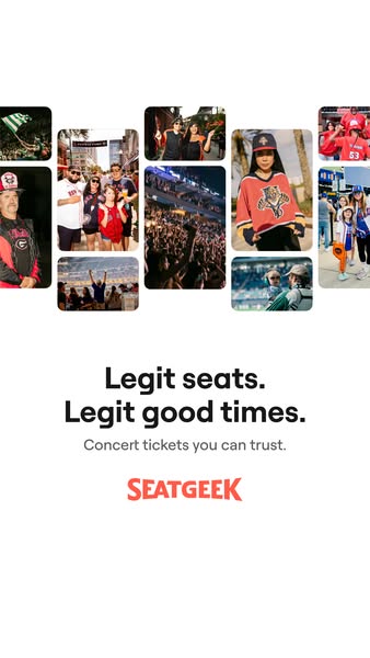 The image ad is for SeatGeek, a company that sells concert tickets. The ad features a collage of images depicting people
