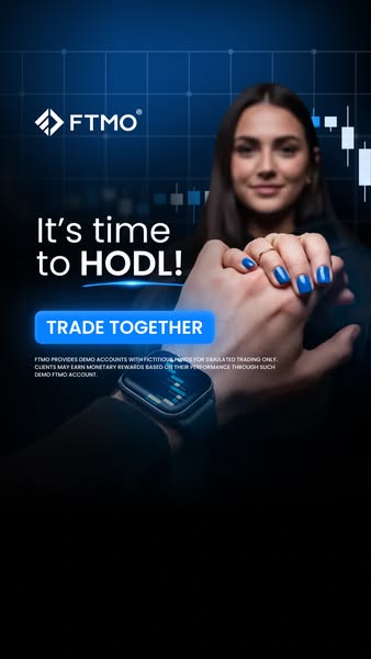 This ad is for FTMO. It encourages users to trade together. The ad shows that FTMO provides demo accounts with fictitiou