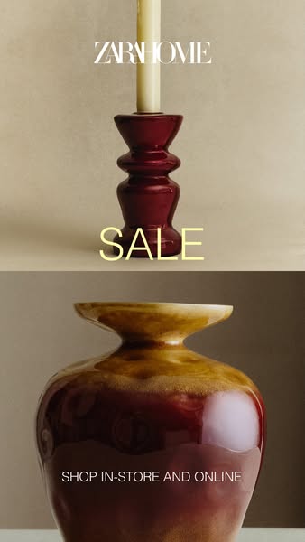 This ad for Zara Home features a candle holder and a vase. The ad indicates that the products are on sale and can be pur