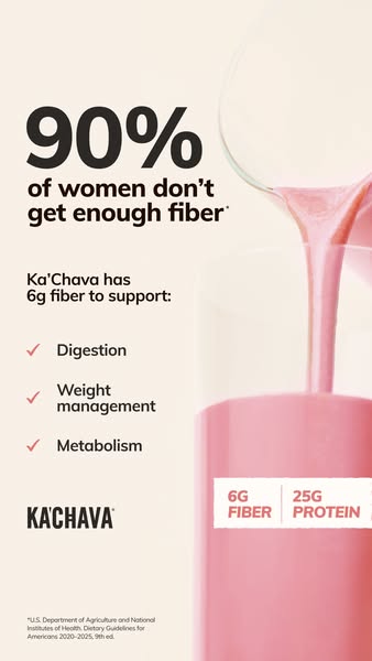 This ad highlights that 90% of women don't get enough fiber. The ad claims that Ka'Chava has 6g of fiber to supp
