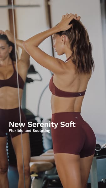 This ad showcases activewear, highlighting its flexibility and sculpting attributes. It features a woman in activewear p