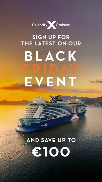 This image ad is promoting Celebrity Cruises' Black Friday event, encouraging viewers to sign up for the latest deal