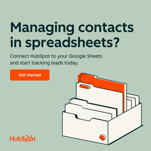This HubSpot ad poses a question to the viewer, asking if they are using spreadsheets to manage contacts. It follows by 