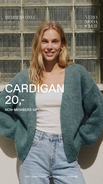 This image ad for Vero Moda Club promotes a cardigan, highlighting a special member-only price.