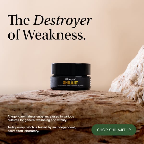 This ad for Lifecykel's Shilajit promotes the product as a natural substance that enhances wellbeing and vitality. I