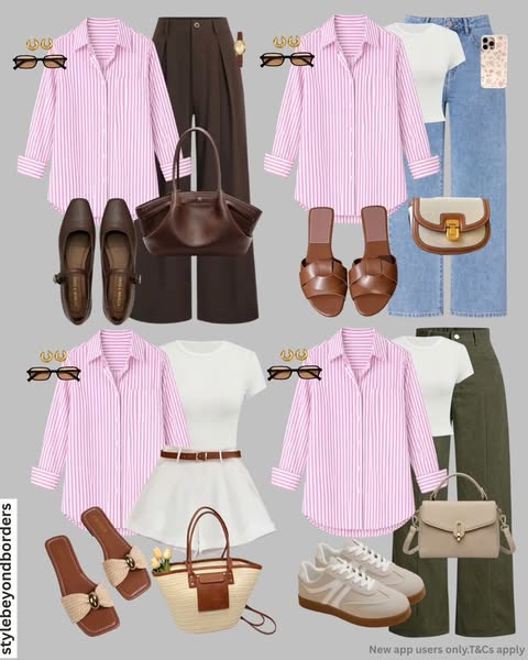 This ad is a fashion collage that offers multiple outfit combinations and promotes a shopping app. It is targeted toward