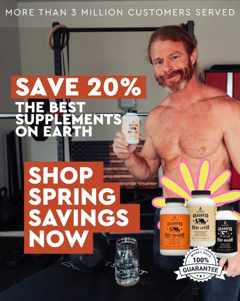 This image ad promotes Grassfed Supplements by featuring a fit man holding one of their products. It highlights a 20% of