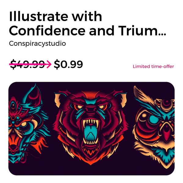 This image ad for Conspiracystudio features a limited-time offer for digital illustrations. The ad highlights a signific