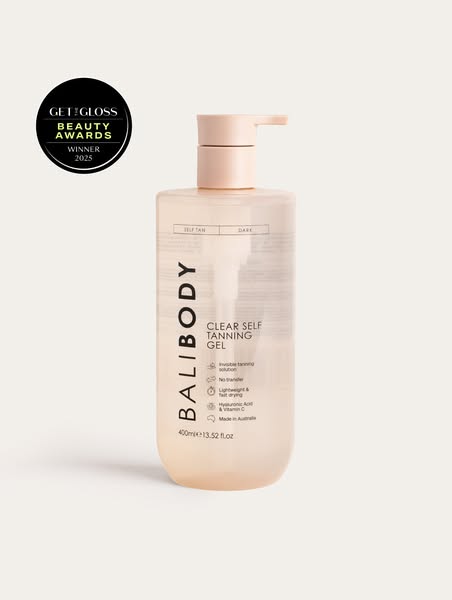 This ad is for Bali Body Clear Self Tanning Gel. It highlights the product's features like its invisible tanning sol