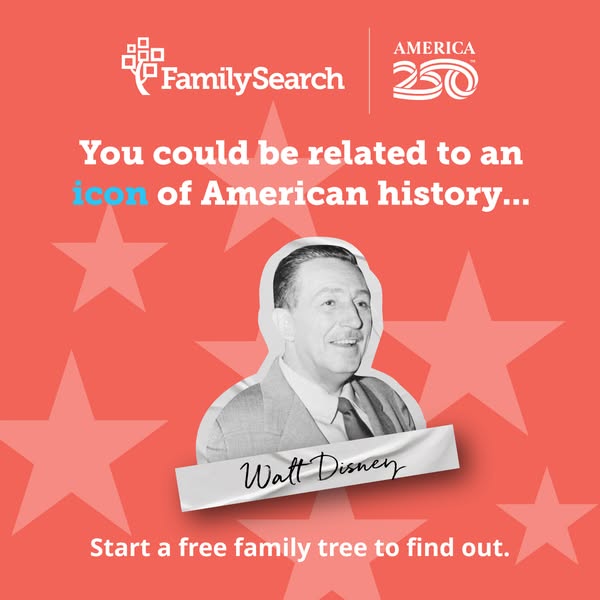 The ad highlights a user's potential connection to an "icon of American history" by creating a family tree