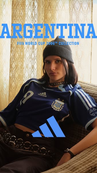 This is a product ad showcasing the Adidas Argentina FIFA World Cup 2006™ Collection Jersey.