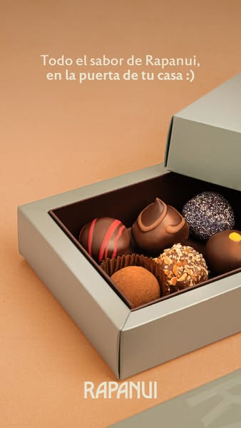 The ad features a close-up of a box of Rapanui chocolates with a caption promoting the convenience of delivery.