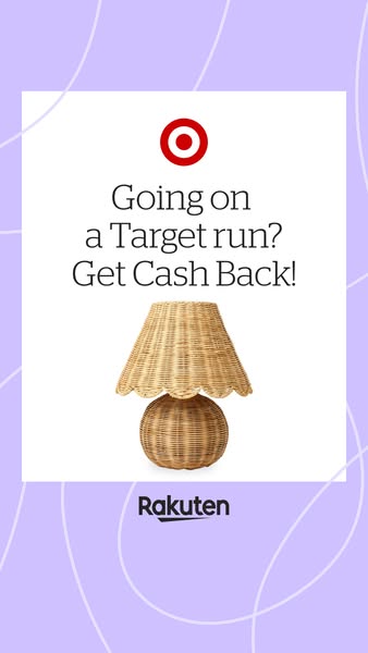 This ad by Rakuten promotes cash back when shopping at Target. The ad features a lamp and asks the question, "Going