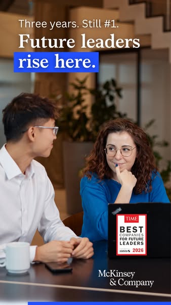 This image ad for McKinsey & Company emphasizes the firm's commitment to nurturing future leaders, highlighting 