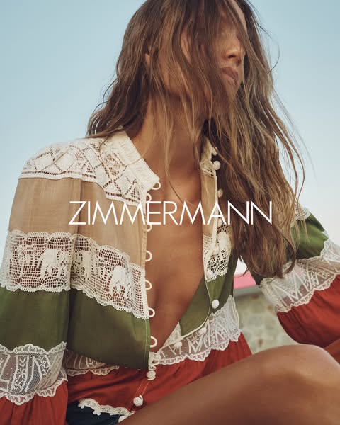 This image ad showcases Zimmermann clothing with a focus on the design details and overall aesthetic of the garment.