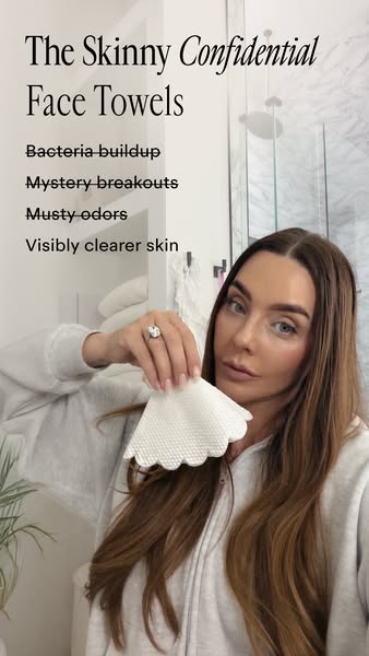 An image ad for The Skinny Confidential Face Towels which are presented as a solution to bacteria buildup, mystery break