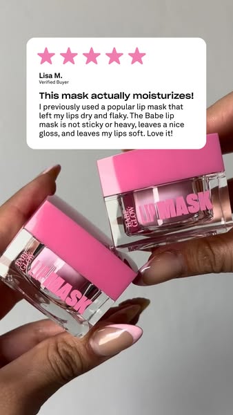 This ad features a customer testimonial for Babe Glow Lip Mask. The customer raves about the moisturizing effects of the