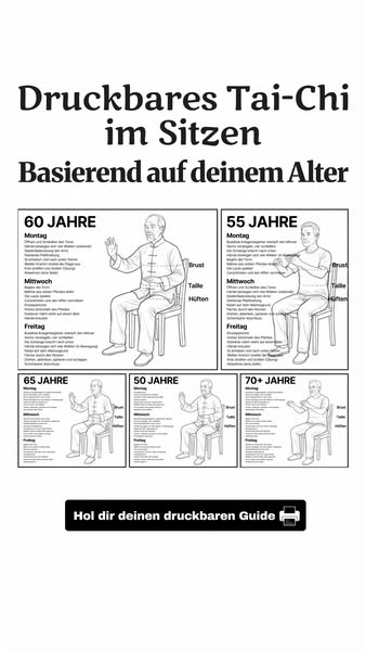 This ad is for a printable Tai-Chi guide that is customized for seated poses based on the user's age.