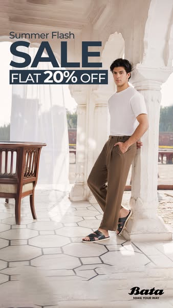 This ad promotes a Summer Flash Sale from Bata, offering a flat 20% discount.