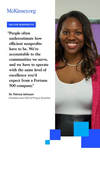 The ad is a testimonial from Dr. Patrice Johnson, President and CEO of Project Scientist, explaining that nonprofit comp