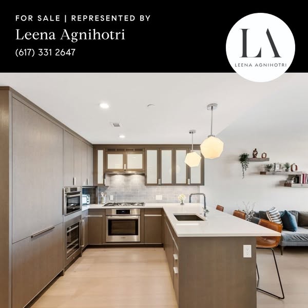 This image ad is for real estate. It features a staged kitchen and promotes Leena Agnihotri as the real estate agent.