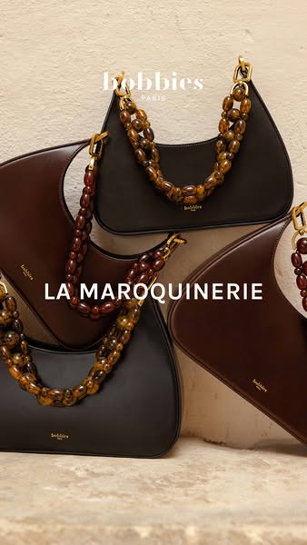This ad features a close-up of Bobbies Paris handbags. The focal point of the ad is the brand's design aesthetic.
