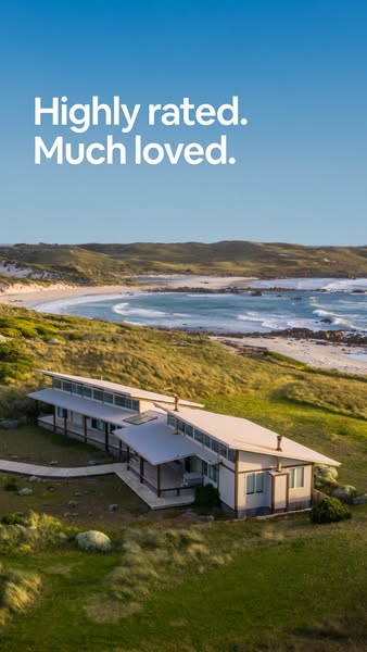 The ad is for real estate properties for sale. The image features a house on a beachfront property with text saying it i