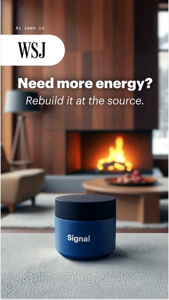 The ad features a product from Signal that helps rebuild energy. The product is featured in front of a modern living roo