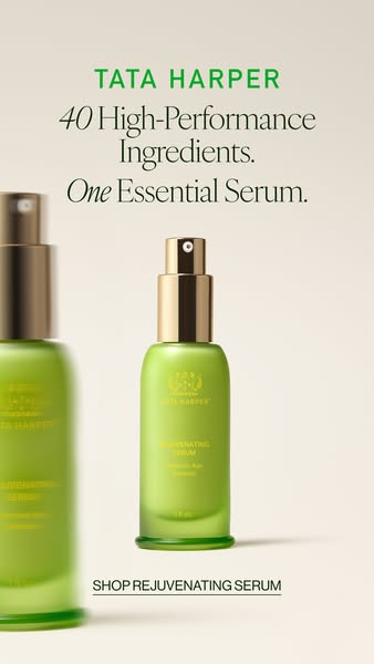 This ad for Tata Harper's Rejuvenating Serum highlights that the product contains 40 high-performance ingredients an