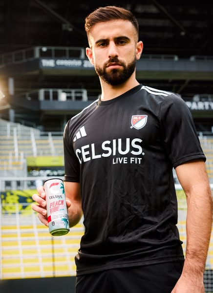 This ad features a soccer player holding a can of Celsius energy drink. The ad is likely targeted towards athletes or pe