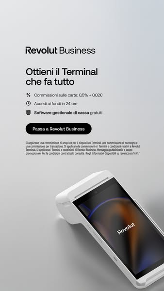 This ad highlights the features and benefits of Revolut Business terminal. The ad states the terminal does everything, l