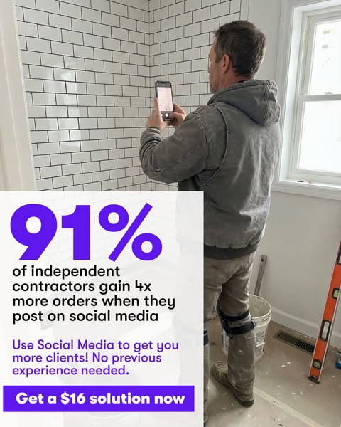 This ad targets independent contractors, highlighting that 91% of them gain 4x more orders when they post on social medi