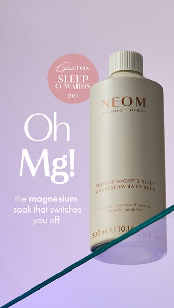 This ad features NEOM's Perfect Night's Sleep Magnesium Bath Milk. The ad highlights the product's magnesium
