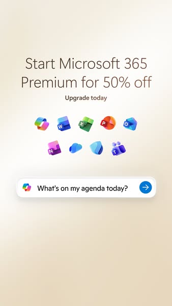 This image ad promotes Microsoft 365 Premium at a discount. The ad features the Microsoft 365 product icons and a call t