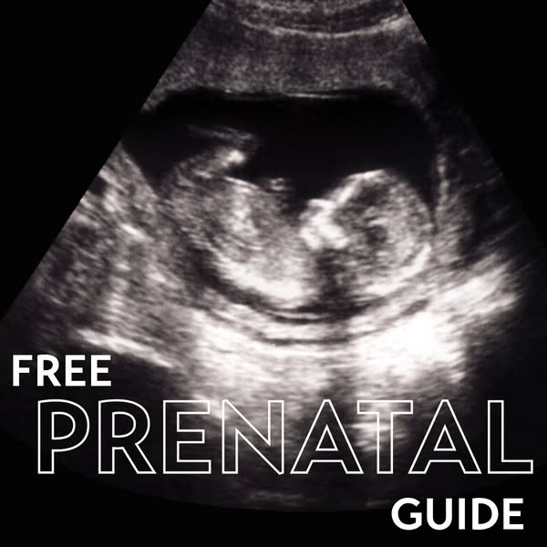 This image ad features a free prenatal guide. The ad utilizes a black and white ultrasound image. The text overlays the 
