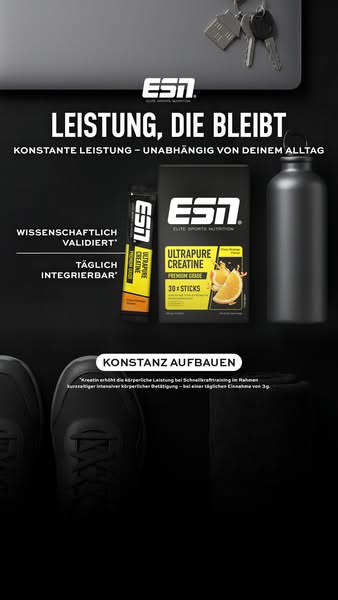 This ad promotes ESN Ultrapure Creatine as a way to boost performance. The ad features product shots paired with implied