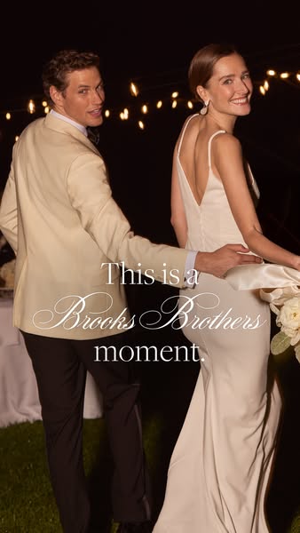 This image ad for Brooks Brothers features a young couple at what appears to be a wedding or formal event. The ad aims t