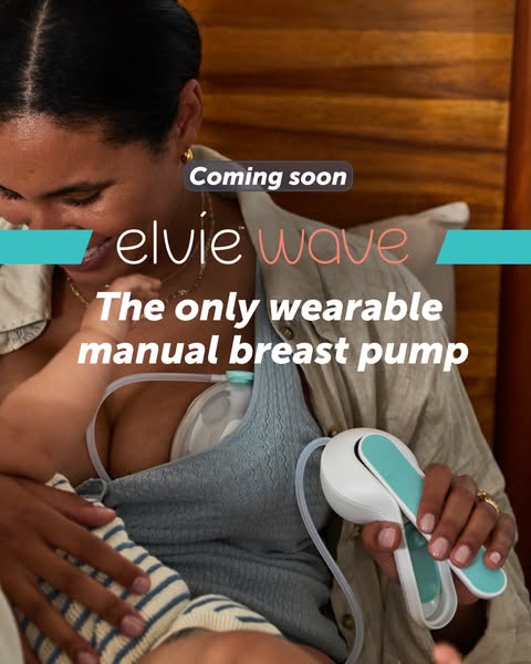An ad for the Elvie Wave manual breast pump, showcasing the product being worn by a woman, emphasizing its hands-free co