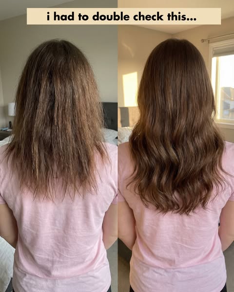 This image ad shows a before and after of a person's hair. The "before" shows dull, frizzy hair. The &quot