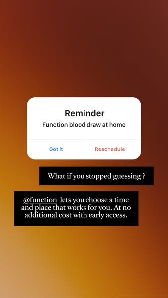 This ad promotes Function, a service that provides at-home blood draws, by highlighting the convenience of scheduling bl