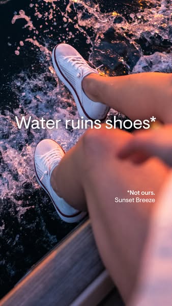 This ad shows a set of feet in mesh sneakers dangling over water, which might ruin other brands' shoes. The advertis