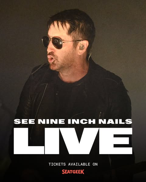 This ad promotes tickets to see Nine Inch Nails live, using a concert photo of the band's lead singer.