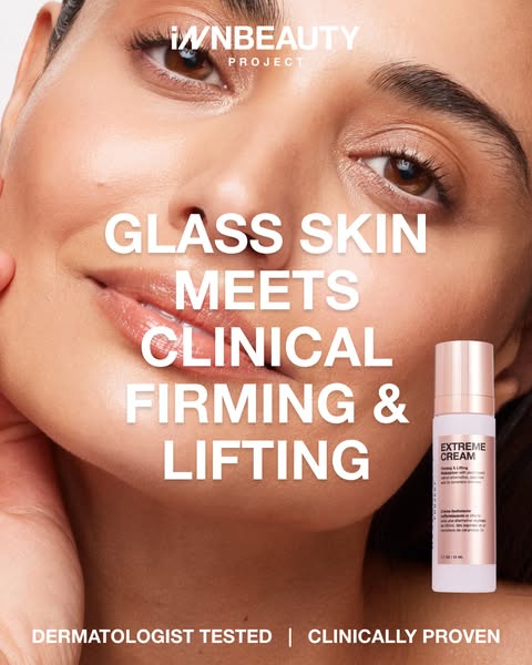 This ad features InnBeauty Project Extreme Cream and promotes its clinical firming and lifting qualities. The ad emphasi