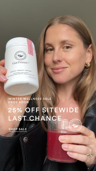 This ad from The Beauty Chef promotes a limited-time offer of 25% off sitewide on its Gut Primer product during its Wint