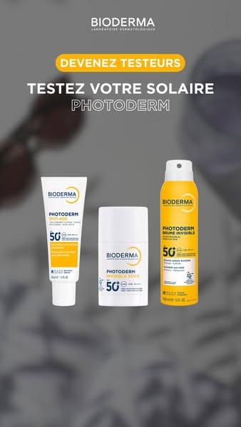 This ad is for Bioderma Photoderm sunscreens. The ad displays three sunscreens: a spot-age sunscreen, an invisible stick
