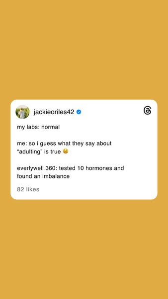 This ad uses a screenshot of a social media post to promote Everlywell's hormone testing product. The post is from a